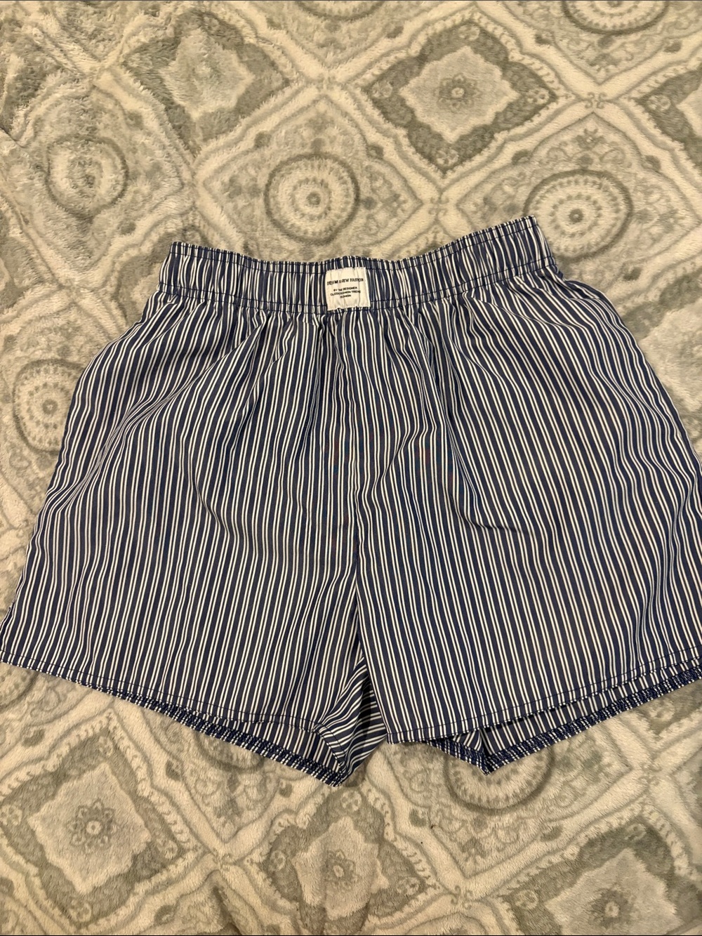Blue & White Striped Elastic Waist Shorts